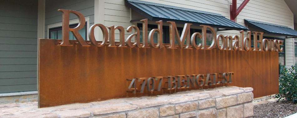 Steelwork sign at the Ronald McDonald House